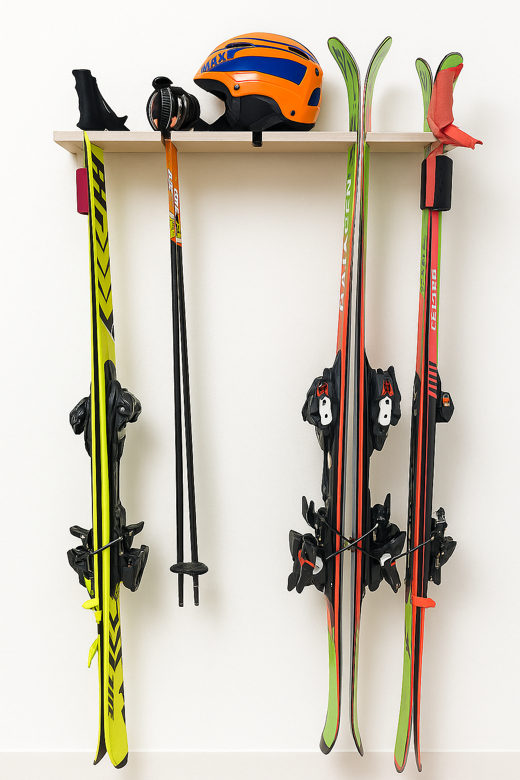 Ski- und Snowboardhalterung aus Holz